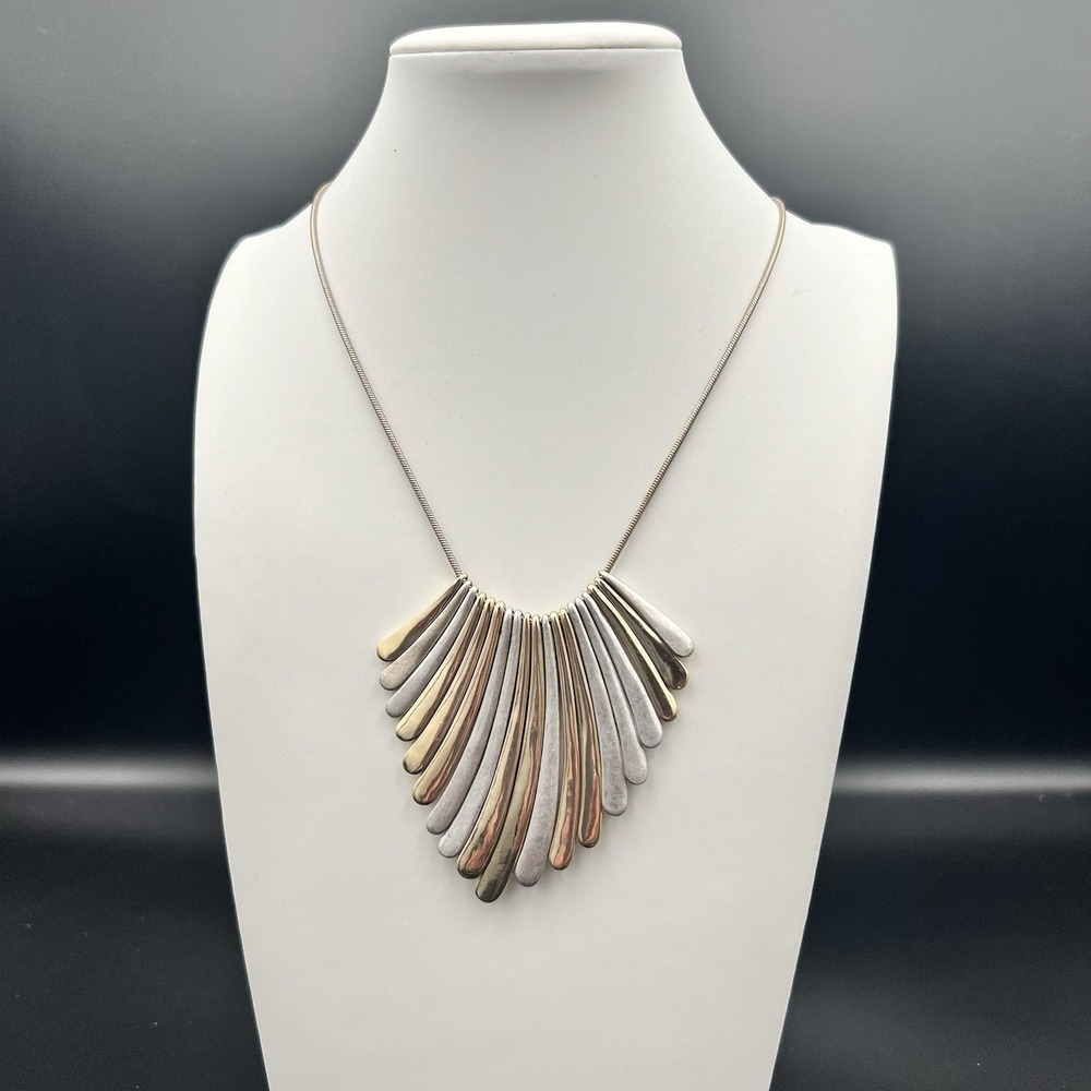 RLM Robert Lee Morris Soho Mixed Metal Fan Bib Necklace Statement Geometric Goth